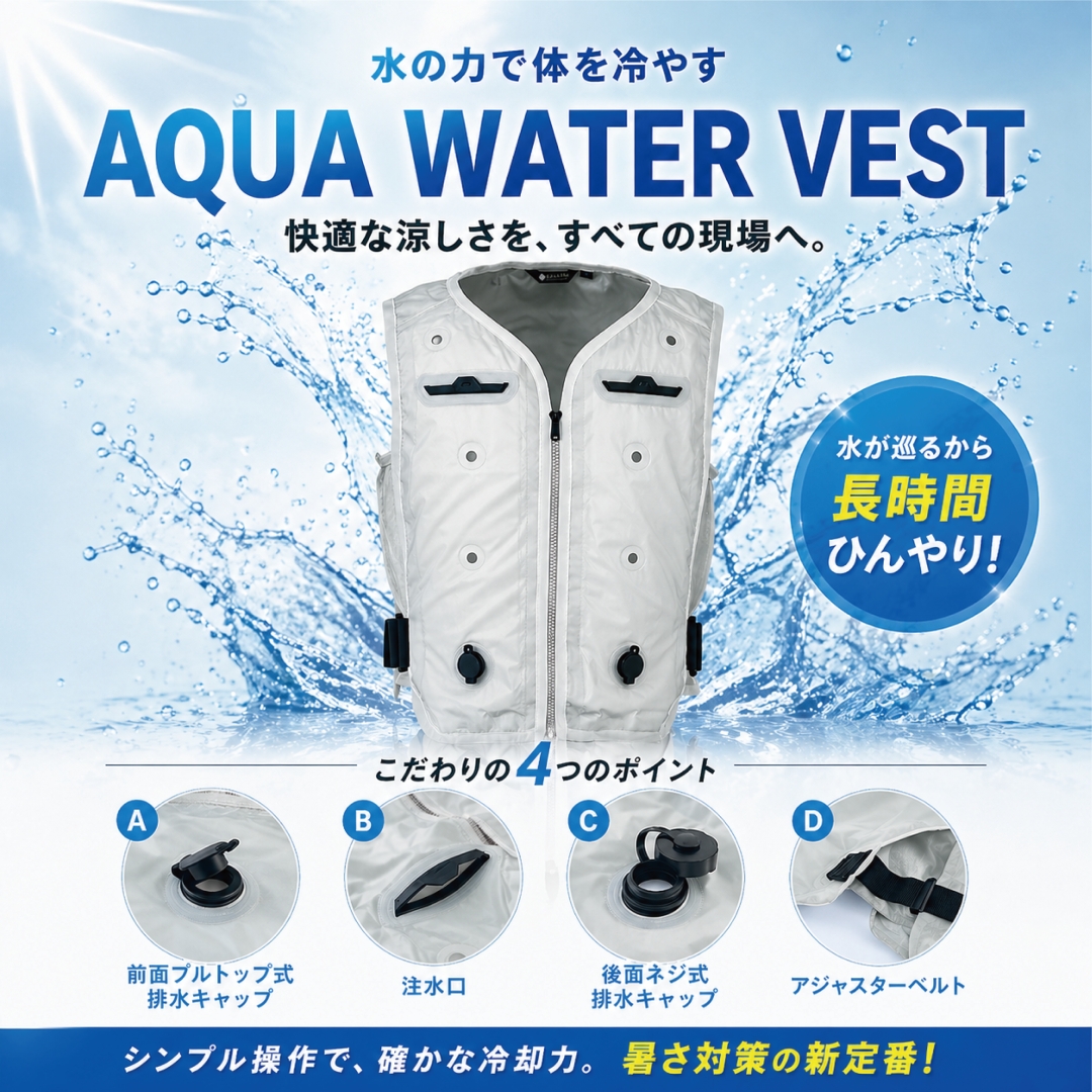  【2026新型】ビッグボーン アクアウォーターベスト 水冷却 両面タイプ 気化熱冷却 水冷式 冷却ベスト 熱中症対策  ファン付き作業服 バッテリー不要 AT601