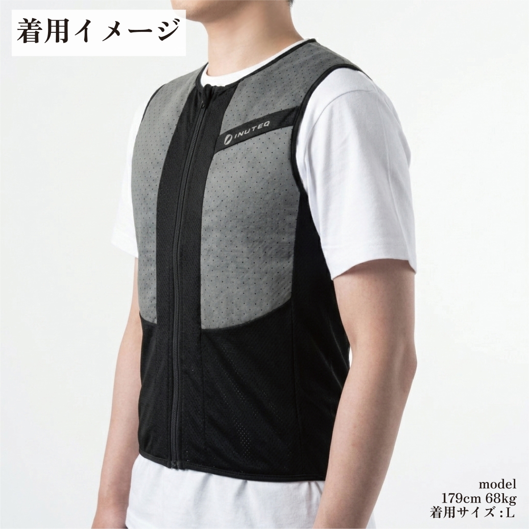 BODY COOL クーリングベスト 水冷ベスト  水冷服 気化熱 冷却 べスト バッテリー 不要 保冷剤 不要 水で濡らすだけで使える サイズ サイズの測り方 S M L XL 2XL Lサイズ 着用イメージ横