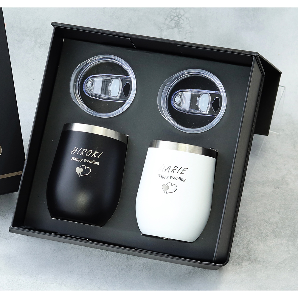 ペアセット 白と黒 真空断熱 蓋付きタンブラー