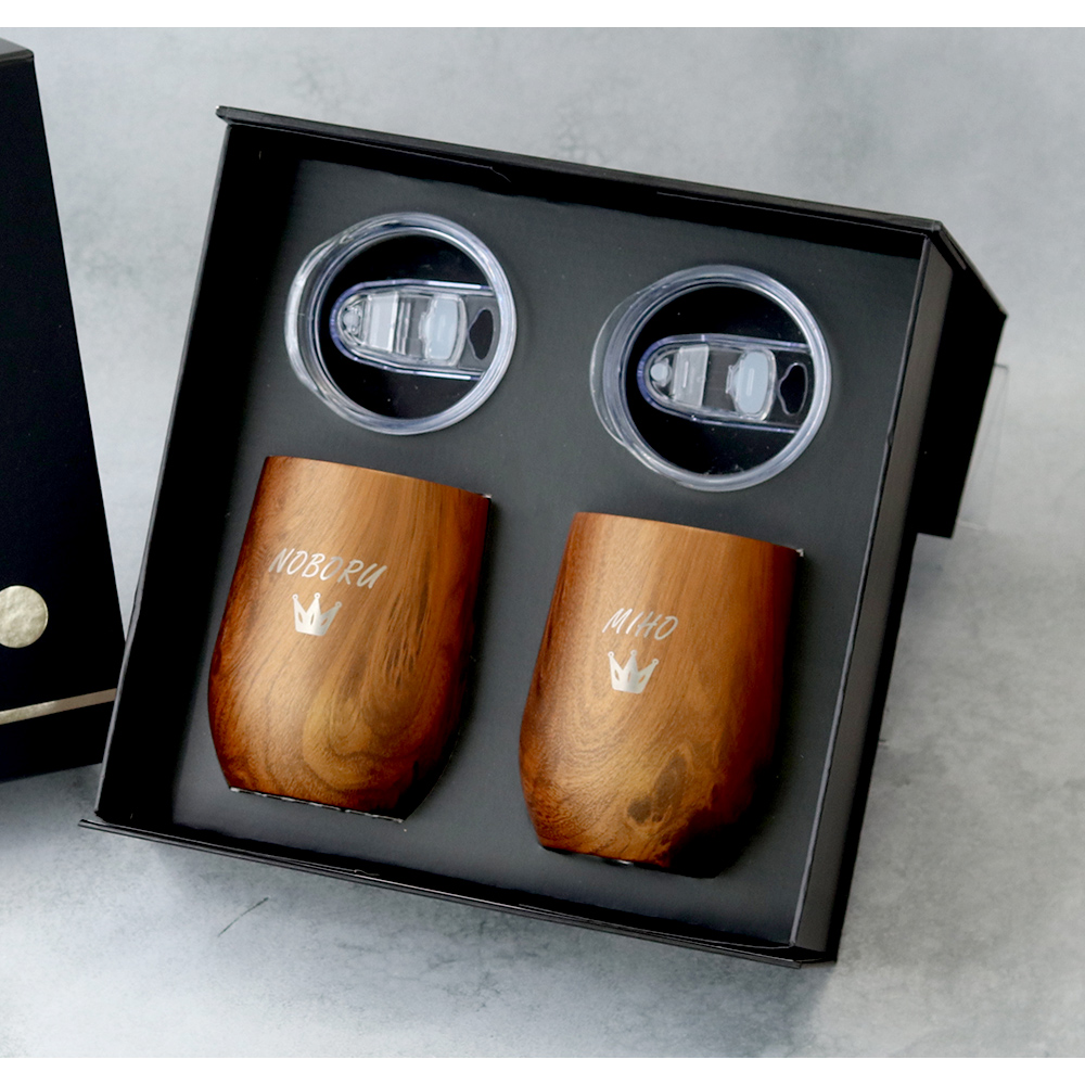 ペアギフト　木目　保温保冷　名前入りタンブラー