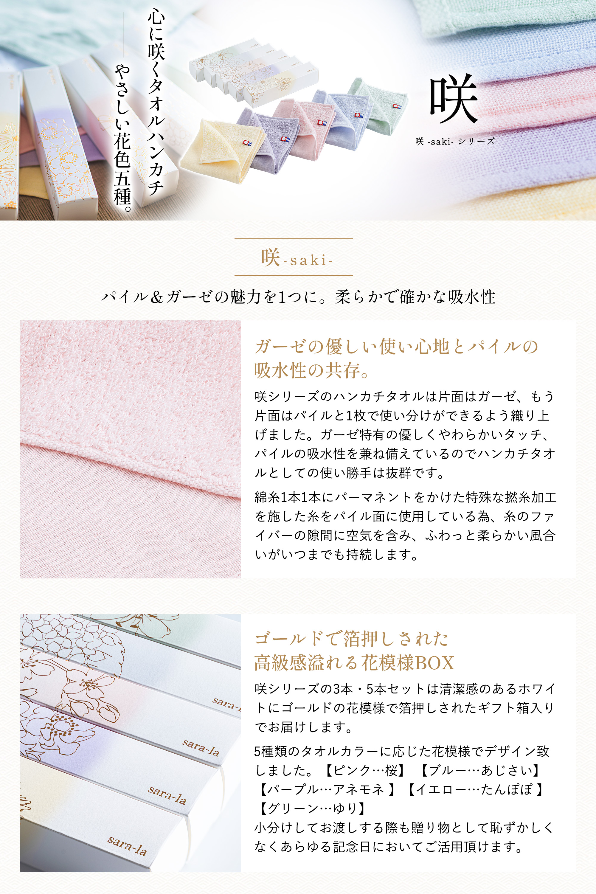 今治タオル（imabari towel） ガーゼパイルハンカチ 5枚ギフトBOX 綿