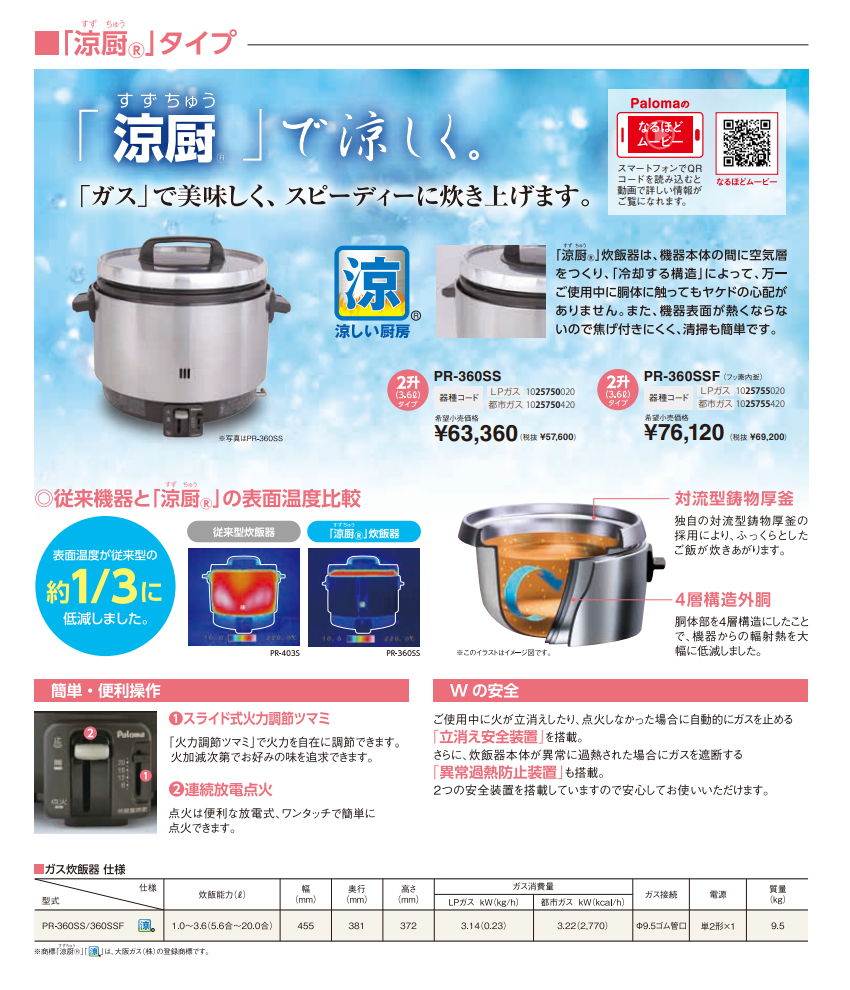 パロマ PR-360SS 業務用 ガス 炊飯器 (2升 3.6L 5.6合〜20合炊き) 涼厨
