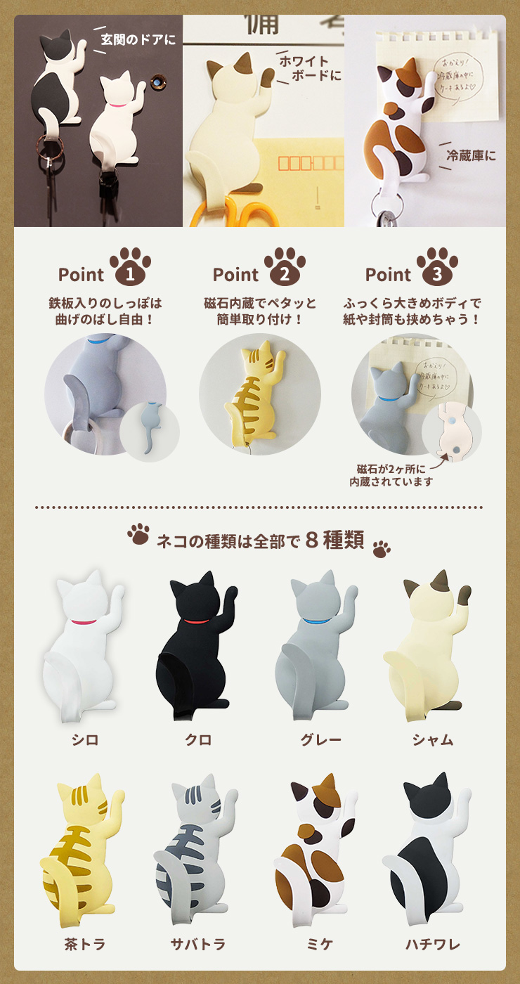 ネコポス 送料無料 マグネットフック かわいい ネコ グッズ ミケ
