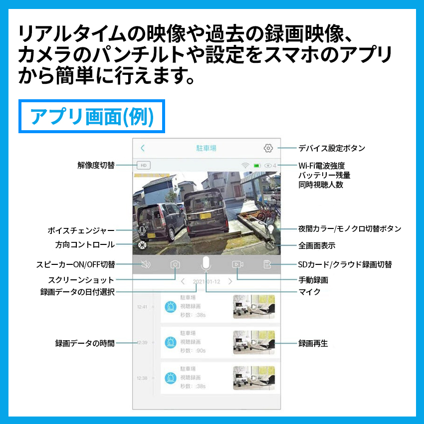 ブランド登録なし - 防犯写真機 露天 身寄り用 ソーラー 300万絵素 無線電話 2台仕かける wifi パンチルト 監督すること写真機 スマホ聯絡 割りもどす言いはなつ