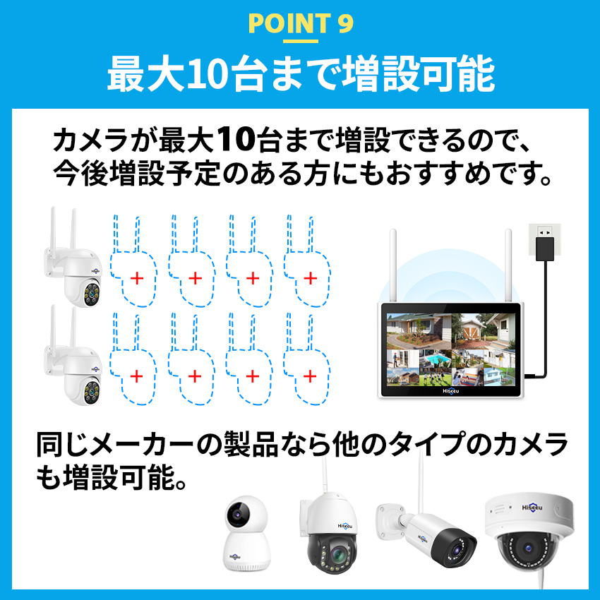 防犯カメラ 屋外 家庭用 ワイヤレス 500万画素 wifi パンチルト 2台 モニター一体型レコーダー セット 返金保証｜toyoryohin｜14