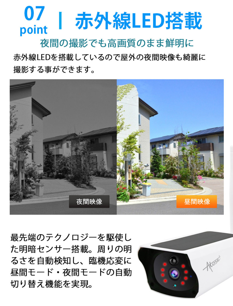 防犯カメラ 屋外 家庭用 ソーラー ワイヤレス 300万画素 wifi apモード 