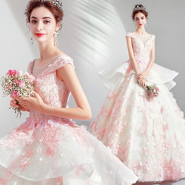 ウエディングドレス カラードレス 格安 結婚式 二次会 桜ピンク 