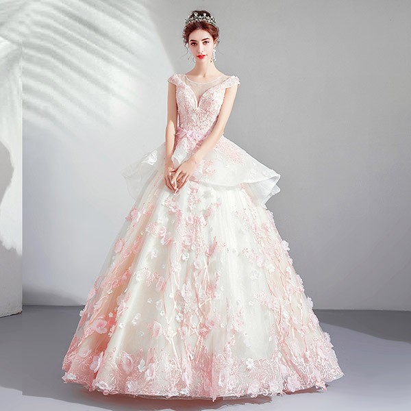 ウエディングドレス カラードレス 格安 結婚式 二次会 桜ピンク
