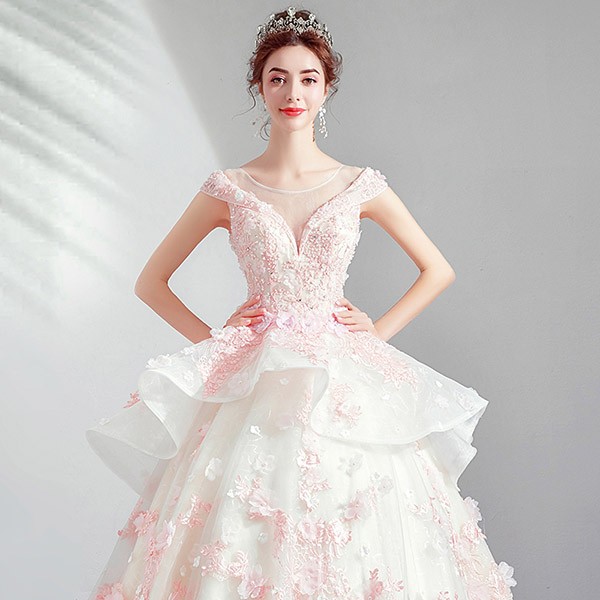 ウエディングドレス カラードレス 格安 結婚式 二次会 桜ピンク 大きい