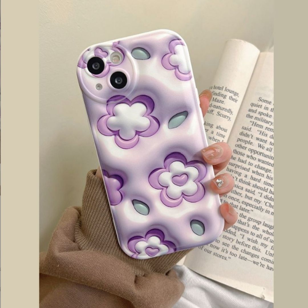 iPhone ケース かわいい おしゃれ 花柄 3D風 トリックアート マーブル 