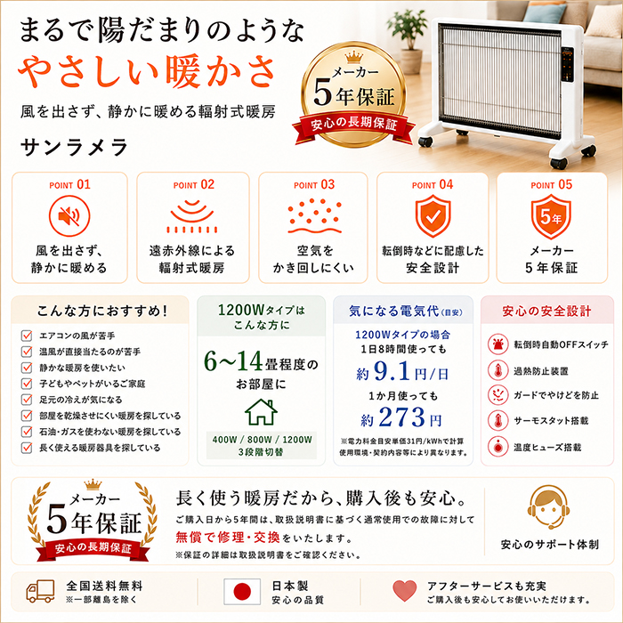 遠赤外線輻射式暖房器 サンラメラ1200Ｗ型