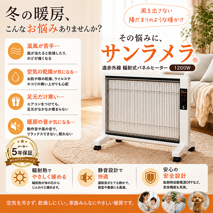 5年保証付き サンラメラ 1200W型 遠赤外...の詳細画像1