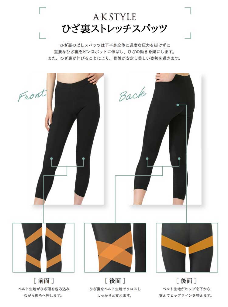 ★半額以下★ひざ裏ストレッチスパッツ８分丈　L3枚組　A-K STYLE 医学博士 川村明先生のA-K STYLE ひざ裏ストレッチスパッツ