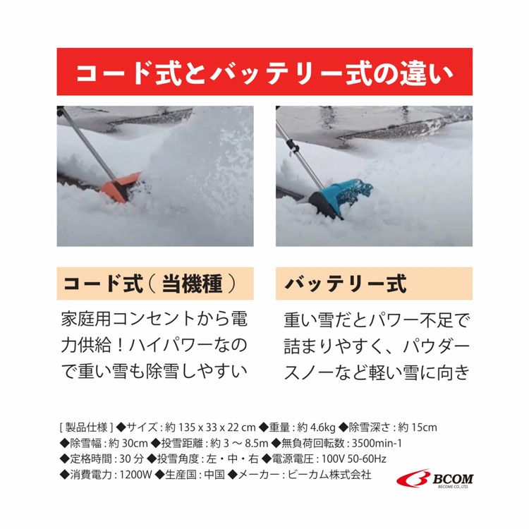 2025年最新モデル】1200w ハイパワー 電動 スノーショベル スノー