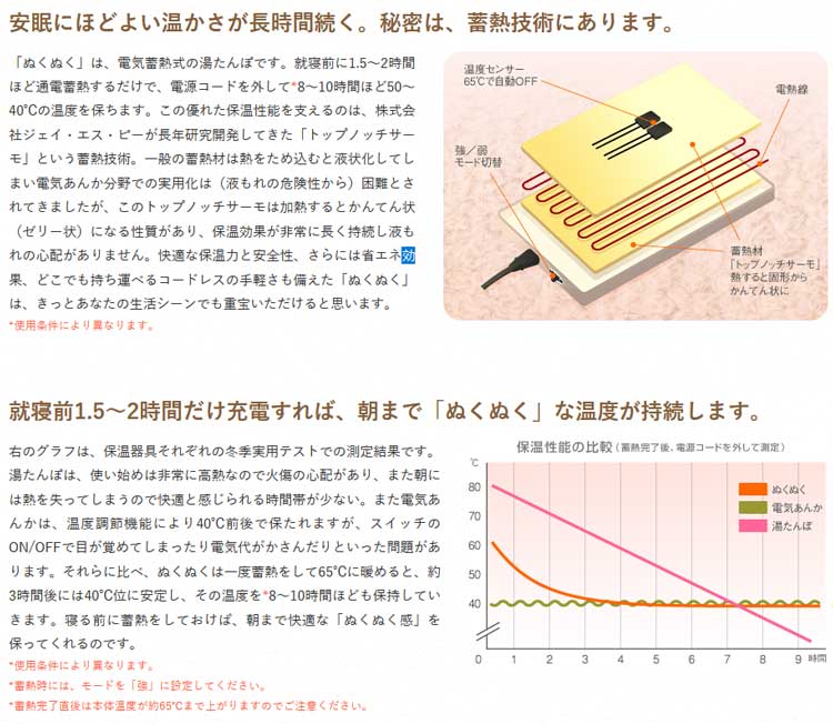 蓄熱式コードレス電気あんか ぬくぬく