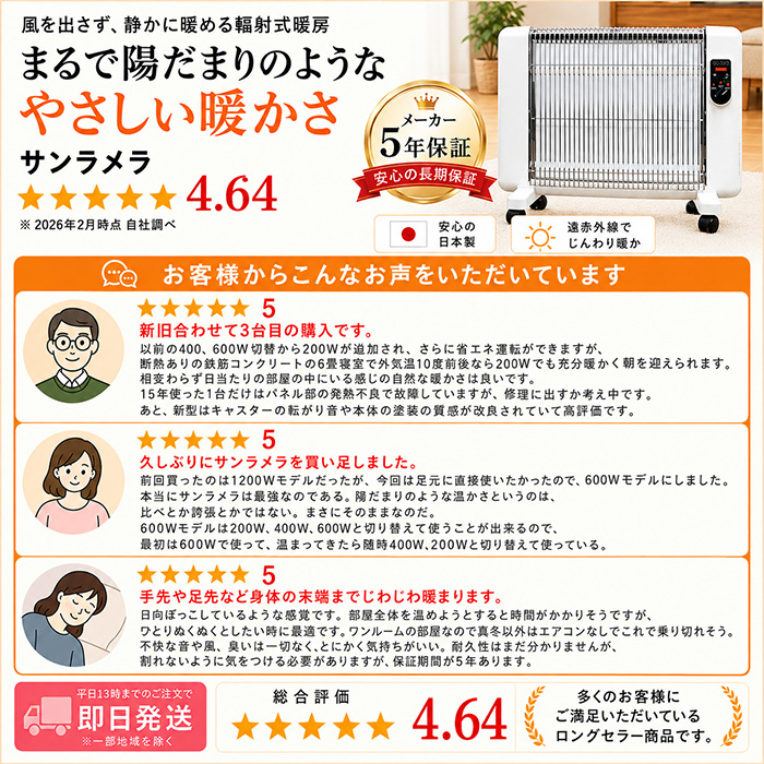 遠赤外線輻射式暖房器 サンラメラ600Ｗ型