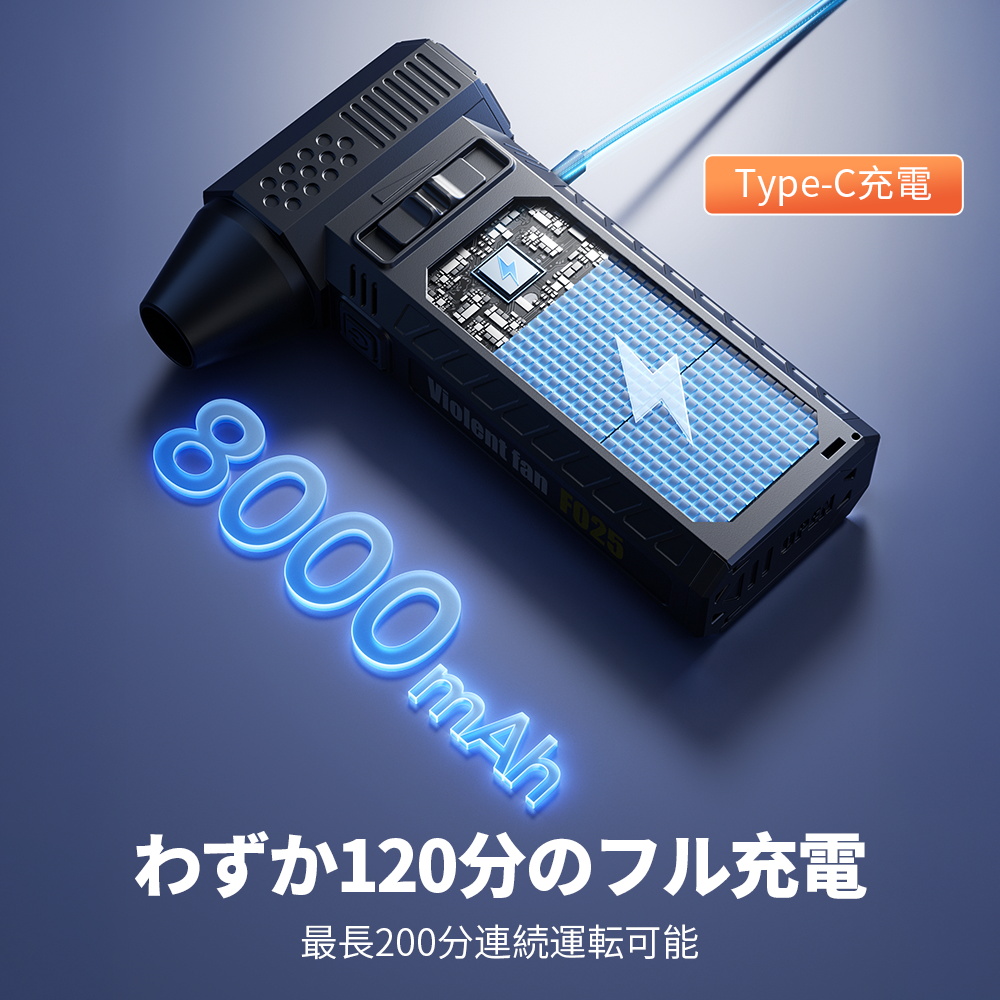 【8000mAh・ 風速100m/s】エアダスター 電動 150000RPM 無階段調節 充電式 小型 ノズル 空気入れ ガス不使用 多用途(PC 掃除/キーボード/車内/エアコン/洗車) 関連画像3