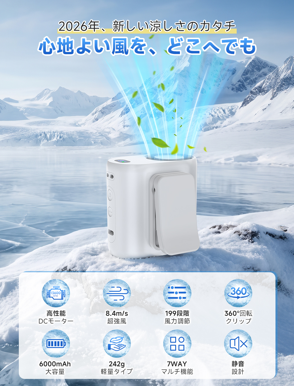 1台7way 扇風機 腰掛け 傘用 腰掛けファン ベルトファン 5200mAh 瞬間冷却 小型 携帯 首かけ 199段階風量 充電式 静音 強風 ワーク 屋外 アウトドア 暑さ対策 関連画像1