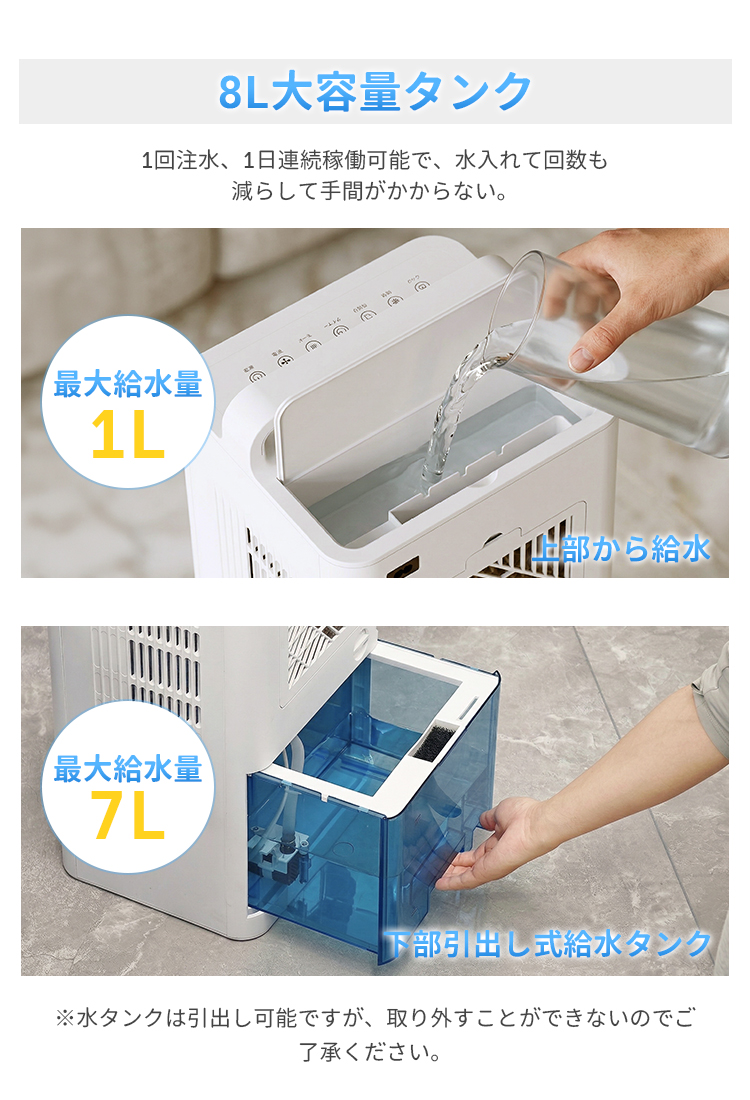 2026最新型 冷風機 冷風扇 強力冷風 引き出しタンク 8L大容量 自動首