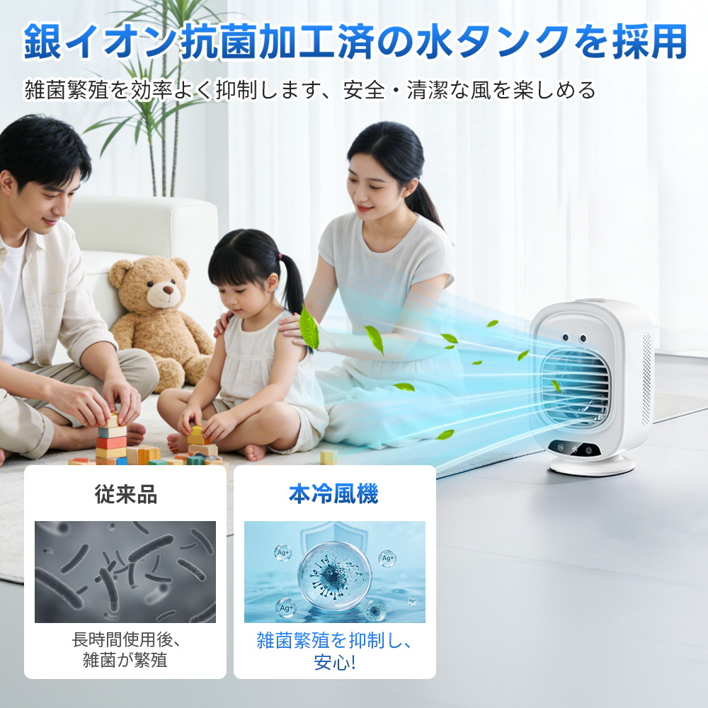 2026新登場 冷風機 1台4役 ポータブルクーラー 小型 卓上 冷風扇 卓上クーラー 4000mAh 充電式 風量3段階 熱中症対策 静音 DCモーター 省エネ 家庭用 暑さ対策 関連画像4