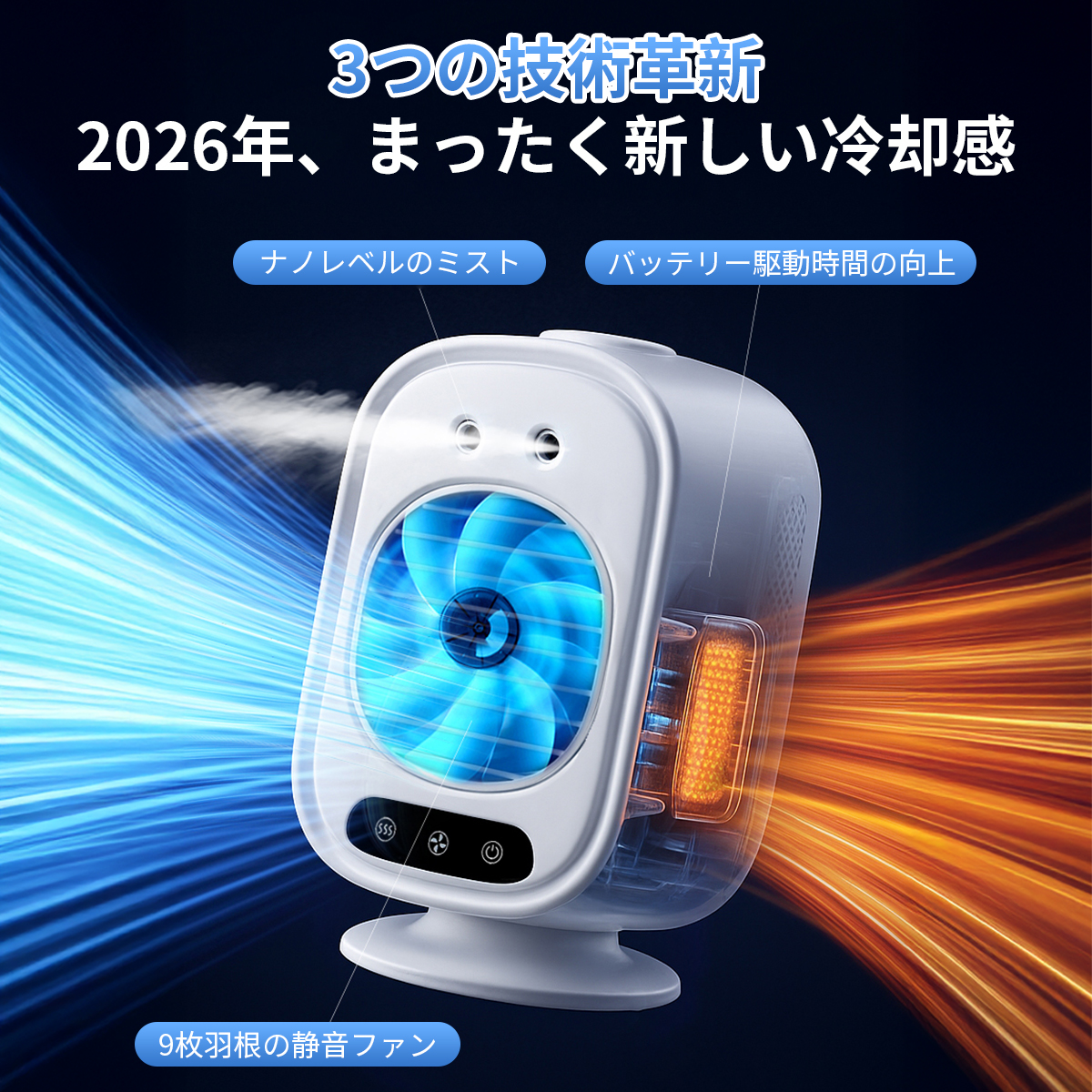 2026新登場 冷風機 1台4役 ポータブルクーラー 小型 卓上 冷風扇 卓上クーラー 4000mAh 充電式 風量3段階 熱中症対策 静音 DCモーター 省エネ 家庭用 暑さ対策 関連画像5