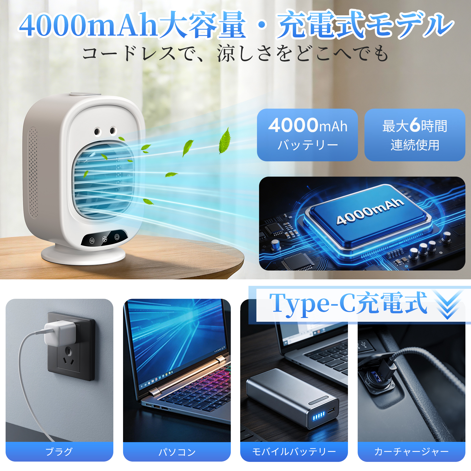 2026新登場 冷風機 1台4役 ポータブルクーラー 小型 卓上 冷風扇 卓上