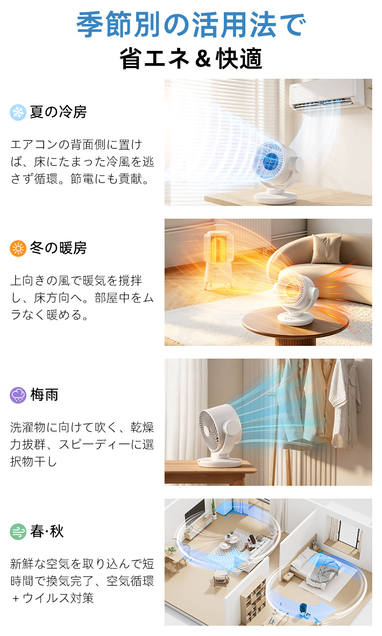 2026最新作 サーキュレーター dcモーター 扇風機 卓上扇風機 6段階 360