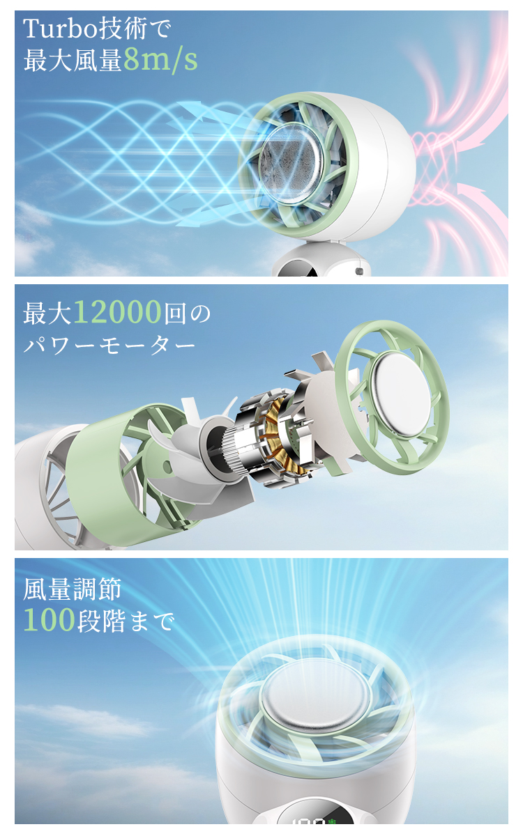 ハンディファン -21℃速冷 冷却プレート 扇風機 100段階風量 卓上 静音 腰掛け 手持ち 5000mAh Max11時間 充電式 軽量 USB充電式 dcモーター 携帯 小型 夏冷感 関連画像3