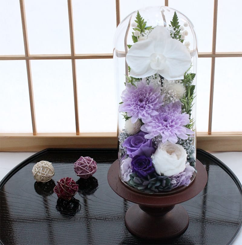 【送料無料】仏花 プリザーブドフラワー ドームアレンジ お供え お花 お悔やみ お盆 新盆 |  | 01