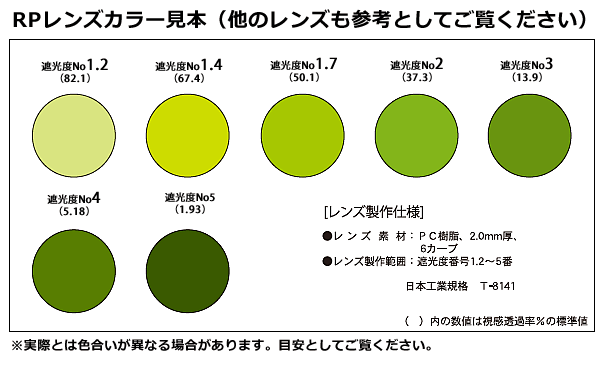 遮光レンズカラー見本