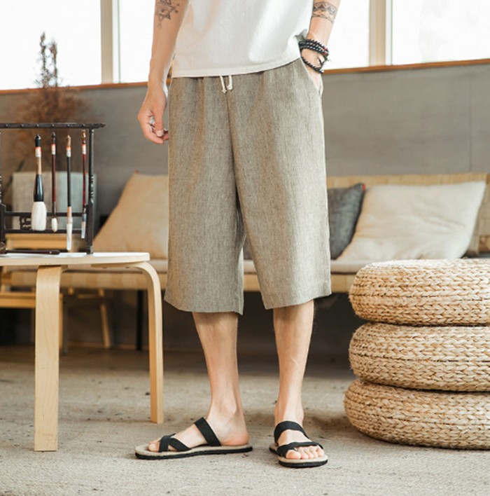 早割切符 サルエルパンツ メンズ フレンチリネン クロップドパンツ 7分丈 パンツ