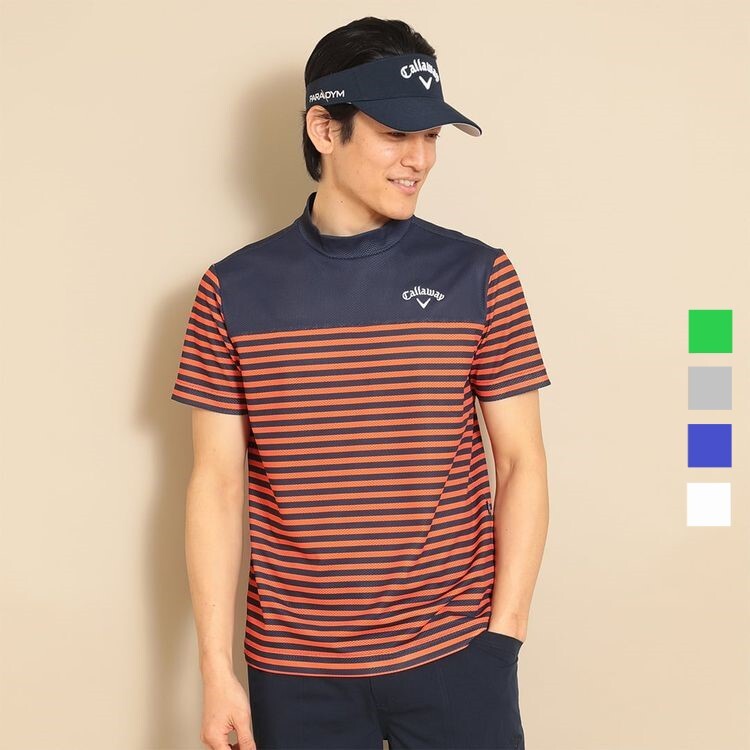 Callaway キャロウェイ ゴルフ メンズ ボーダープリントメッシュカノコ半袖モックネックシャツ (MENS) C23134107 Tシャツ 吸汗  速乾【お宝】 :cgsc23134107:トランスレーション 通販 