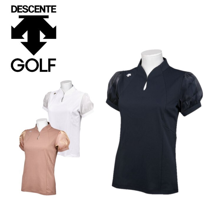 DESCENTE GOLF デサント ゴルフ レディース 【LUXE】ボディシェルEX鹿の子パフスリーブシャツ DGWVJA05 上位ライン  スワロフスキー コラボ 吸汗速乾【お宝】