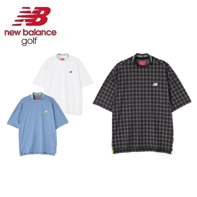 24春夏 New balance Golf ニューバランス ゴルフ メンズ 千鳥格子柄 UV 半袖 モックネック プルオーバー 4166001｜translation