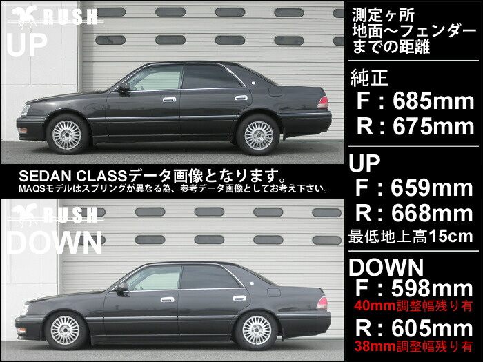 RUSH車高調 クラウン JZS151 JZS155 GS151 MAQSモデル 選べるレート フルタップ車高調 全長調整式車高調 RUSH Damper SEDAN CLASS MAQS｜transport5252｜03