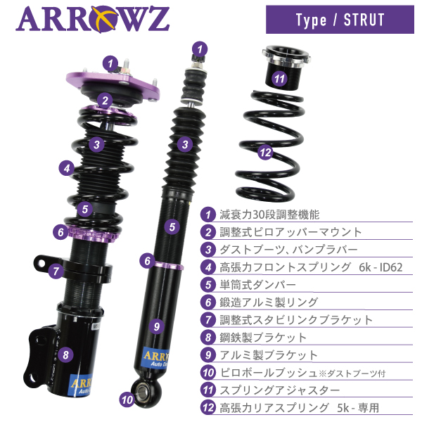 ARROWZ 車高調 K12 AK12 YK12 マーチ アローズ車高調 全長調整