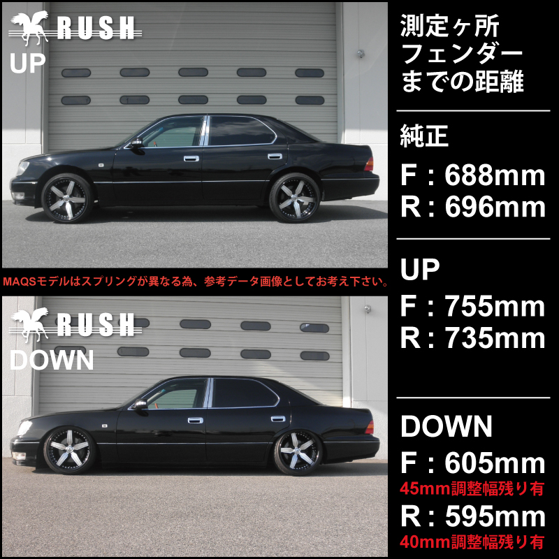 RUSH 車高調 UCF20 セルシオ 前期 後期 車高短 モデル フルタップ車