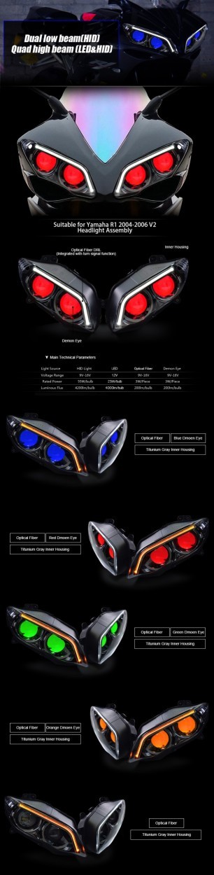 yzf-r1 純正ヘッドライト左右セット04-06年式5vy YAMAHA YZF-R1 04-06年 カスタムヘッドライトキット V2 : 輸入