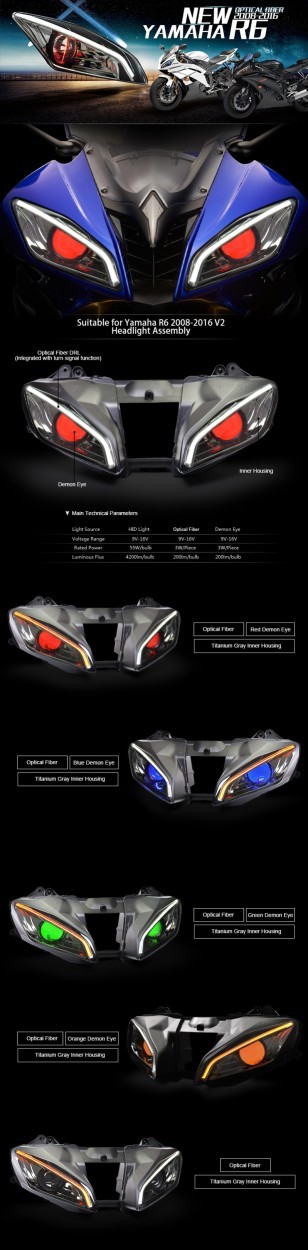 YAMAHA YZF-R6 08-16年 カスタムヘッドライトキット Full LED V3