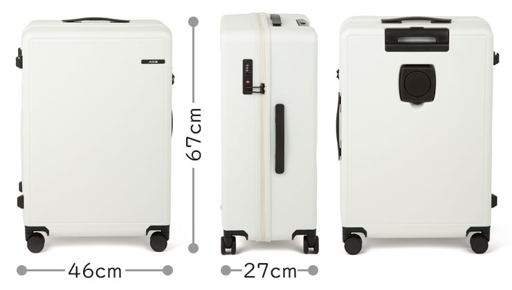 【新品】ACE スーツケース　ベベル　63L ホワイト　軽量 WEB限定】ACE ベベル 63L スーツケース ドリンクホルダー フック