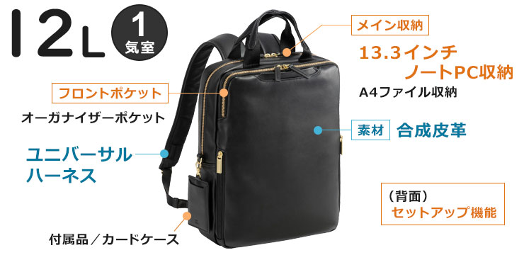 Ace（エース） ace. フィッテム クラス リュック (12L) 合皮素材 A4