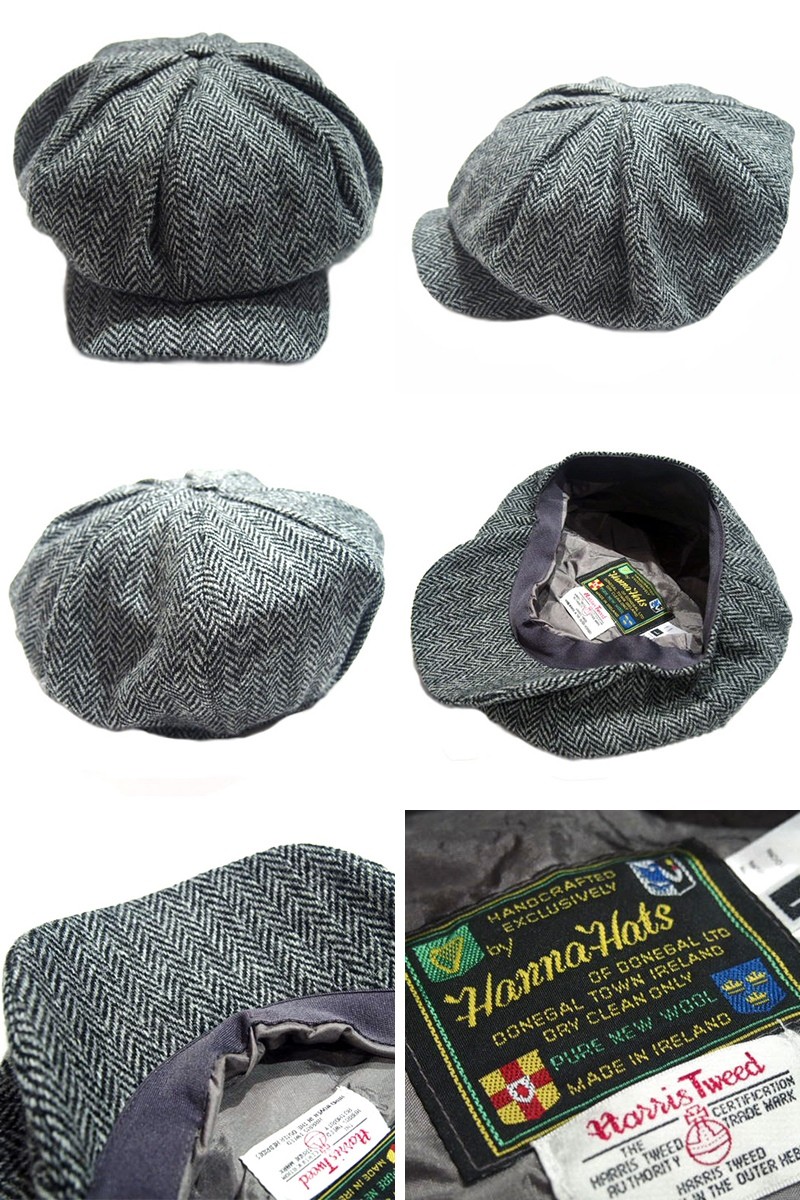 HANNA HAT（ハンナハット）/HARRIS TWEED HERRINGBONE 8PANEL HUNTING  CAP（８パネルキャスケット・ハンティング帽）