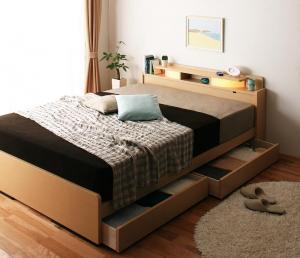 照明・棚付き収納ベッド ボンネルコイルマットレス付き セミダブル