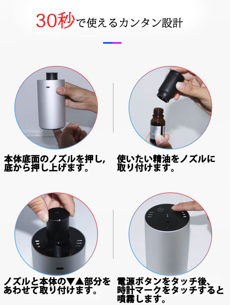 アロマディフューザー コードレス 水なし 充電式 コンセント USB 車 卓上