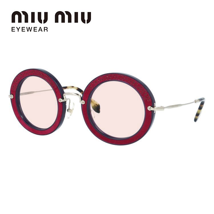 Miu Miu ブラックラウンドサングラス ピンクレンズ miu miu（ミュウミュウ） サングラス ライトカラーレンズセット 国内