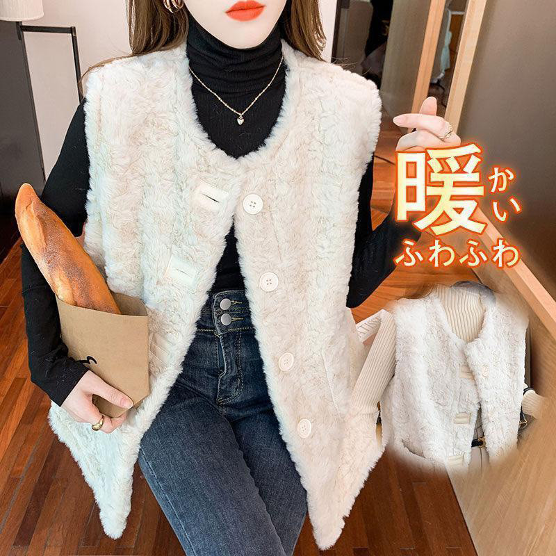 ファーベスト 毛皮ベスト ふわふわ ベスト レディース フェイクファー ファージャケット 秋冬 保温 防寒 ノースリーブ ボリューム 暖かい