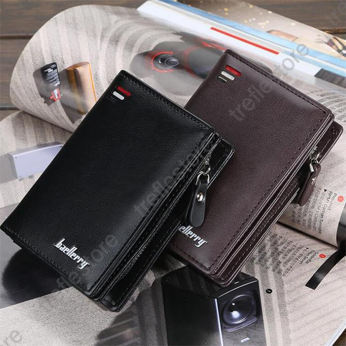 SF004　大人気★メンズ格好いい二つ折り財布 小銭入れ 本革 黒柄B