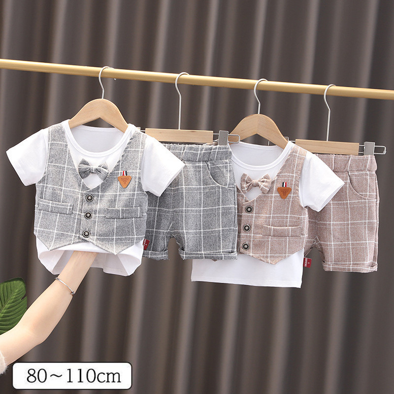 Yahoo! Yahoo!ショッピング(ヤフー ショッピング)ベビー服 子供服 上下セット 男の子 女の子 夏 春 80 90 100 110 セットアップ 半袖 チェック柄 蝶ネクタイ