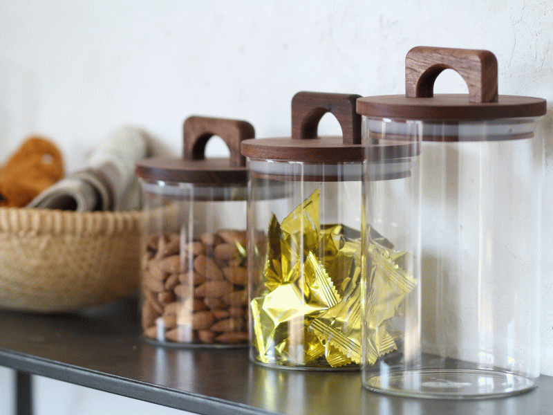 ガラス 保存瓶 キャニスター おしゃれ 保存容器 木蓋 L : TREMOLO