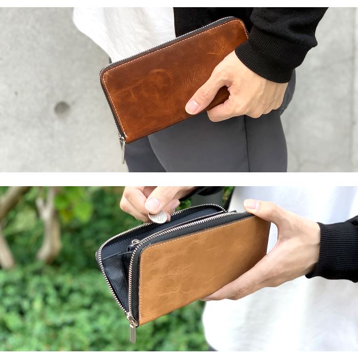本革 ラウンド長財布 ラウンド財布 メンズ ヌメ革 レザー 革